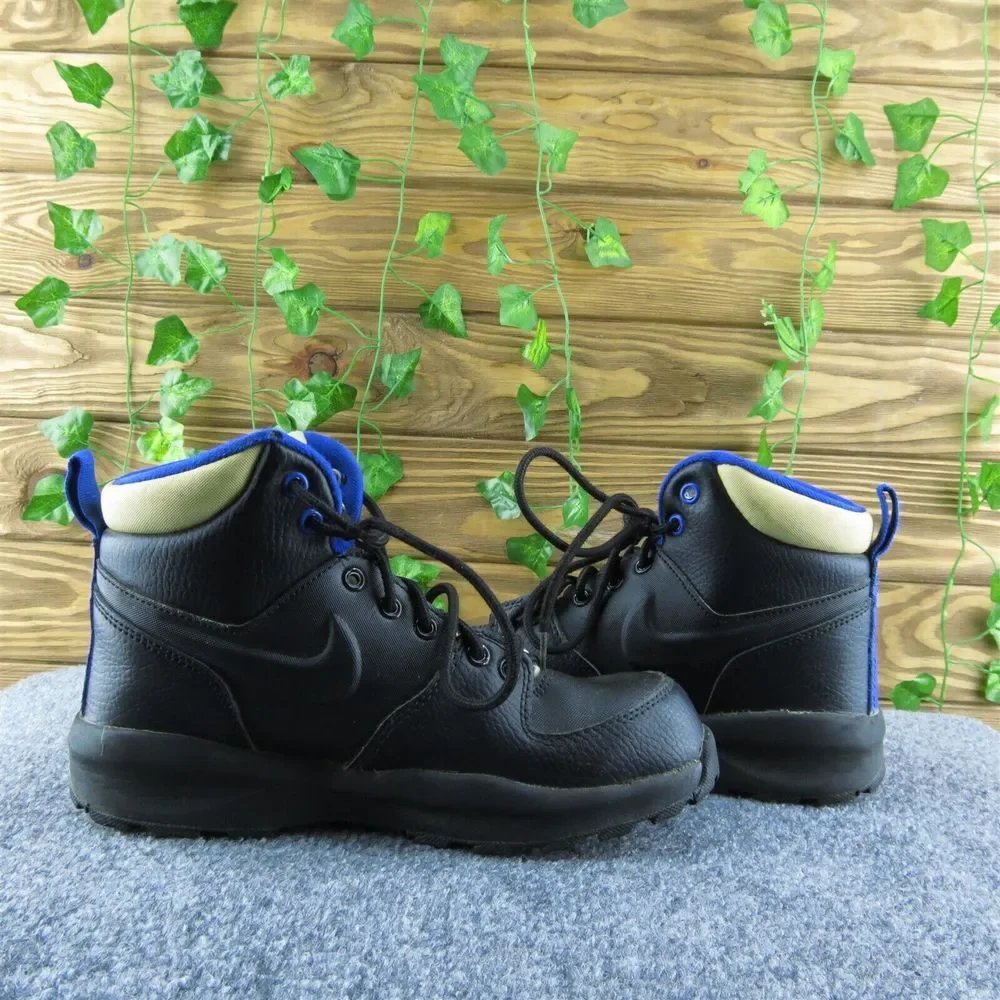 Nike Manoa PS Boys Black Leather Boots Y4 Lace‎ Up Athletic Shoes Medium